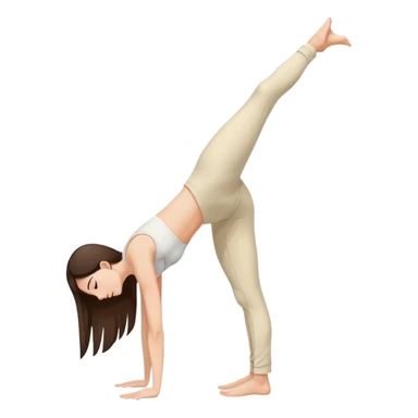 Brunette Girl side view handstand legs together straight legs iin cream pants sticker