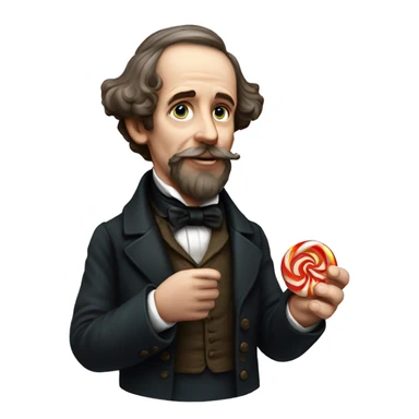 Charles Dickens holds a candy in his hand sticker