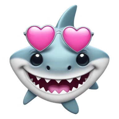 female cute shark wearing sunglasses laughing with pink heart sticker