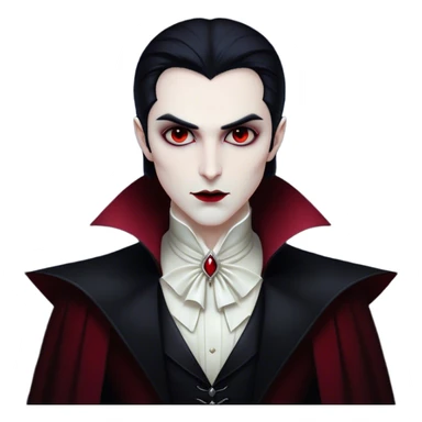 Cinematic Noble Vampire Portrait Emoji, Elegant and commanding, with a refined, pale visage framed by dark, velvet accents and a hint of crimson, exuding timeless seduction and dangerous allure, simplified yet exquisitely detailed, glowing with a soft nocturnal radiance and a subtle, mysterious outline that captures the regal spirit of an immortal lord of the night! sticker