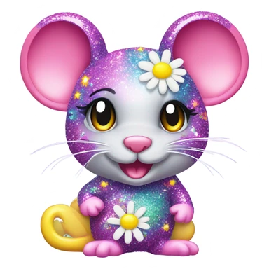 Lisa frank glitter mouse with daisy  sticker
