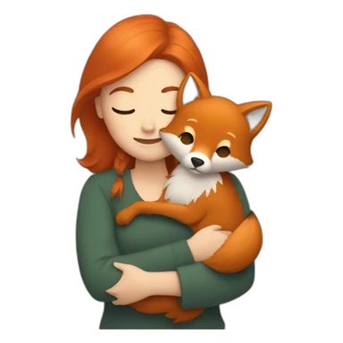 a woman with ginger hair hugging a fox sticker
