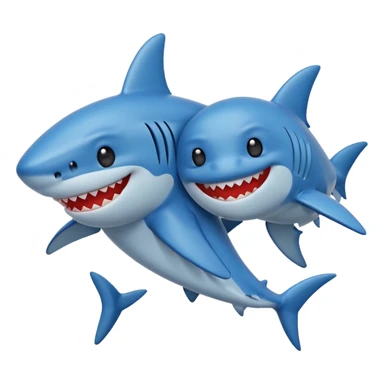 two sharks hugging, emoji style, small pixel size sticker