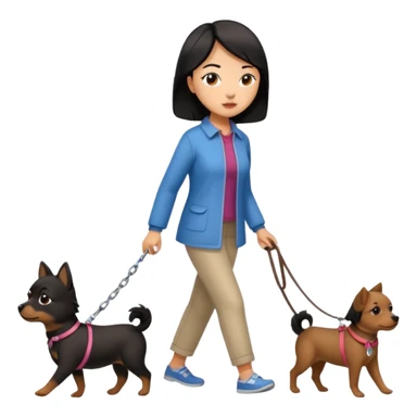Chinese woman walking small brown dog sticker