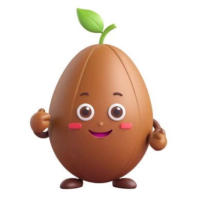 arabica coffee bean with a friendly expression, 3D style, proportional dimensions 7x4 cm sticker