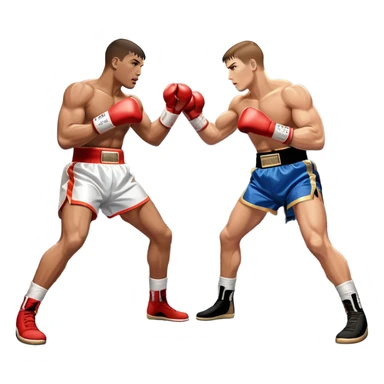  a high-stakes boxing match for the world championship title. Two professional boxers, wearing gloves and championship belts, exchange powerful punches in the center of the ring. The background features a packed arena with bright lights, a roaring crowd, and the championship banner hanging above.  sticker