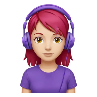 girl with purple headphones and tshirt red hair sticker