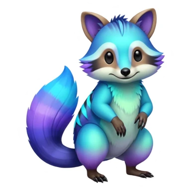 Iridescent Neon Green-Cyan-Blue-Purple-gradients Tanuki-Numbat-Sergal-fusion-hybrid-animal-creature, full body sticker