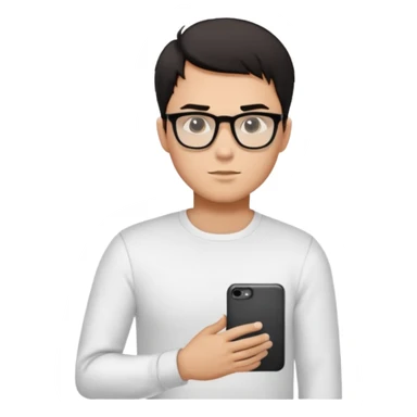 Парень в белом лонгсливе и черных прямоугольных очках с короткой стрижкой на бок темные волосы sticker