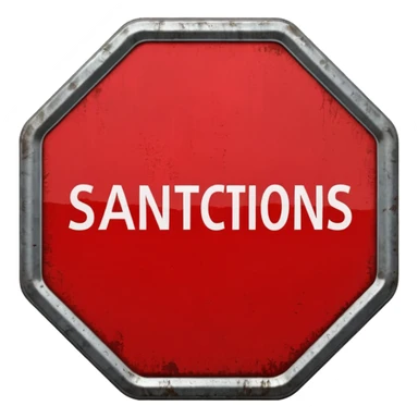 red, road sign, hexagonal, with the inscription SANCTIONS sticker