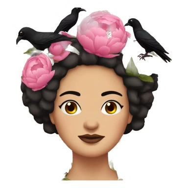 Peonies around head of a Spanish raven brunette chubby woman sticker