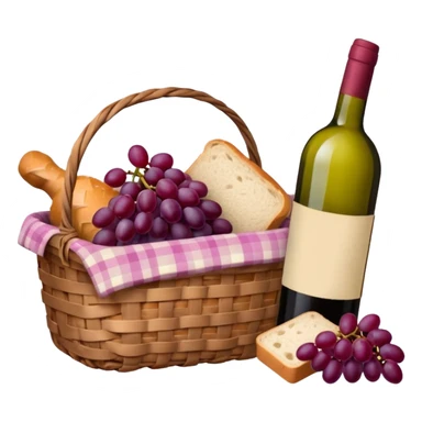 Food Basket, Pink basket, plaid lining, with both food, drink and fruits sticker