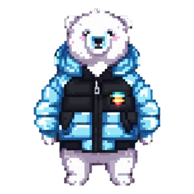polar bear wearing a puffer jacket sticker