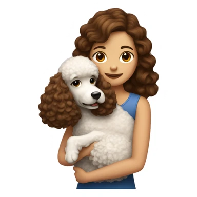 A girl with brown hair hugs a dog of that poodle breed sticker