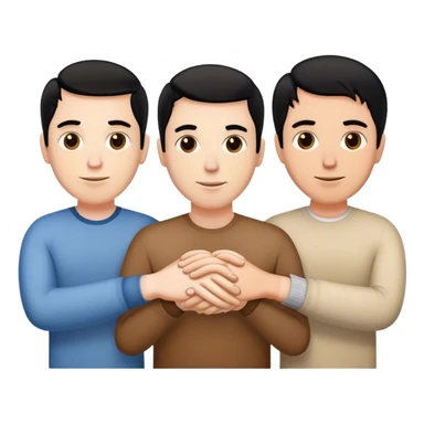 Three men holding hands, all white, one with black hair and one with brown hair sticker