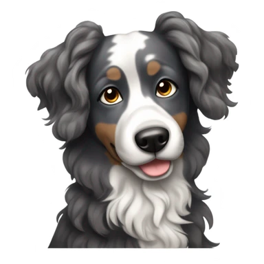 Black and dark grey merle dog with curly hair and long floppy ears and dark brown eyes sticker