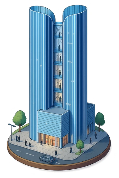 Изометричная, яркая, детализированная и фотореалистичная иллюстрация башни Moscow Towers на круглой подставке - чёткие линии, слегка мультяшная но объемная стилистика, прозрачный фон, не обрезать края картинки sticker