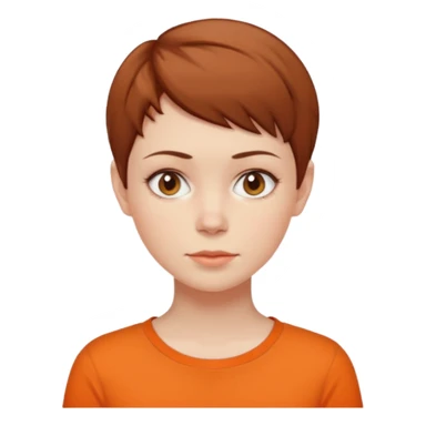 brown haired woman no smile with orange shirt short hair pixie  sticker
