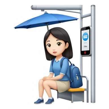 asian girl waiting at bus stop sticker