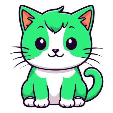 a cat with green hair, cartoonish sticker style sticker