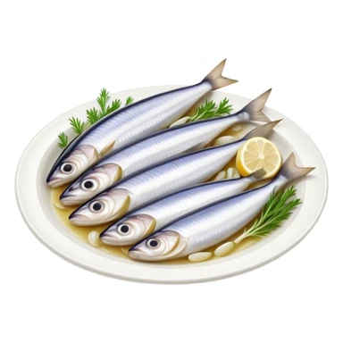 Cinematic Realistic Herring Dish Emoji, showcasing a traditional preparation of fresh herring with onions rendered with lifelike detail and cool, crisp lighting. sticker