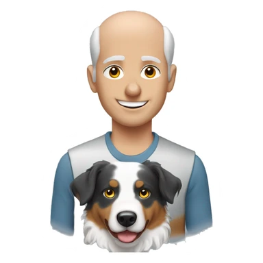 Bald man with Merle Australian shepherd dog sticker