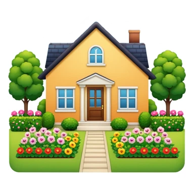 a home which has garden like and the home has slack emoji, sticker