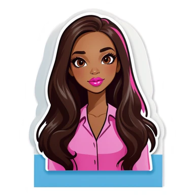 Brown girl with long dark brown long hair with pink lipstick  sticker