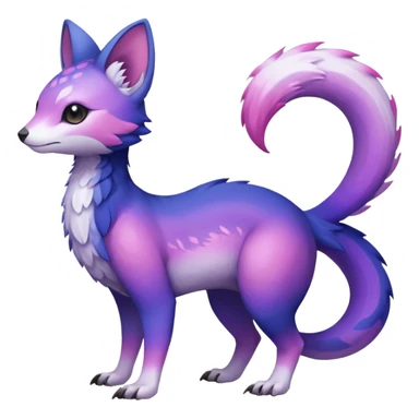  White with indigo-Violet-purple-pinkish-gradient markings beautiful handsome gorgeous aesthetic colorful vibrant Vernid-Trico-species-Fakemon-creature by LiLaiRa, 4 legs, 1 tail, random markings, (full body) sticker