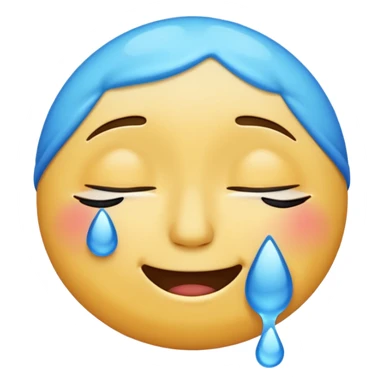 Pleading Face emoji, smiling with closed eyes and two large blue tears—iOS style. sticker