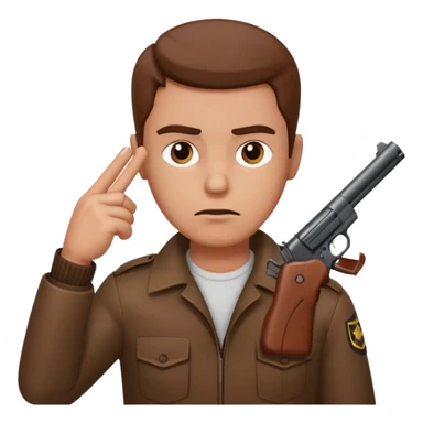 Man pointing gun to his head looking sorry sticker