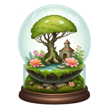 Mystical woodland glass-dome-terrarium-globe with moss and an animal-cadaver and flowers inside  sticker