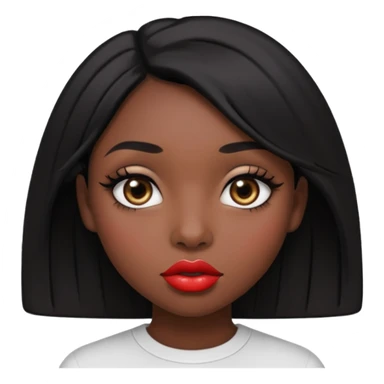 Dark skin gurl with black hair, big lips m, dark brown eye, octagon face shape and chinky eyes no red lipstick  sticker