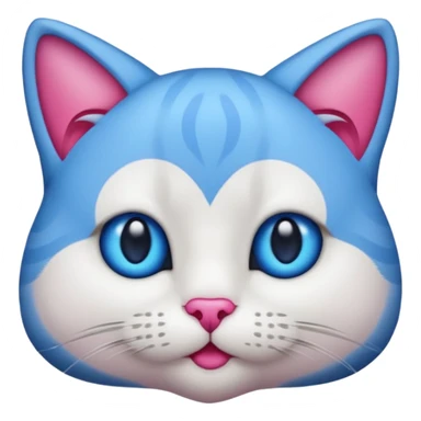 un emoji de lacara de un gato azul con rosa sorprendido sticker
