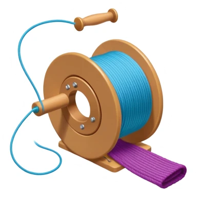 showing a hand neatly winding thread around a spool, yarn reel, or cable roll — showing the action of wrapping or coiling something around — smooth motion lines indicating circular movement, clean colorful emoji-style design sticker