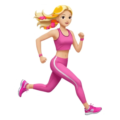 Long blonde hair lady running with pink gym clothes sticker