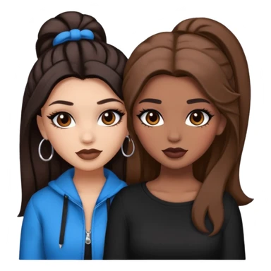 Boujy baddie best friends, trendy heavy makeup both dark hair one light skinned and one mocha brown pretty hair style  sticker
