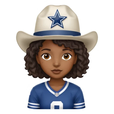 Black girl with short wavy hair and a cowboys football hat sticker