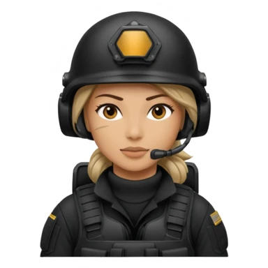 female special operations communications operator with combat gear in black sticker