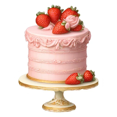 vintage rococo highly detailed pale pink cake with strawberries sticker