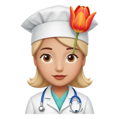 A educational consultant character that his face and body is beautiful and playful tulip and wears doctor's dress sticker