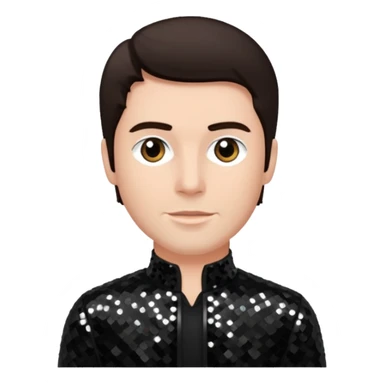 Howard Howett with dark brown hair, black sequin outfit sticker