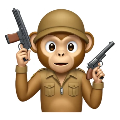 “A monkey covering his mouth with one hand and holding a gun to his head with the other hand.” sticker