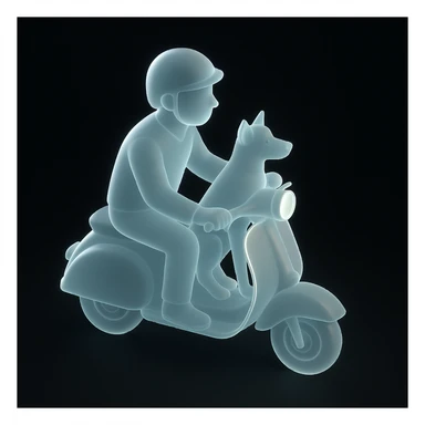 man and his pet dog riding a vespa sticker