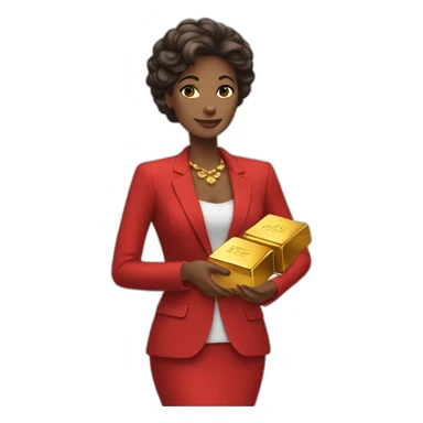 Posh-woman-with-red-suit-offering-goldbar sticker