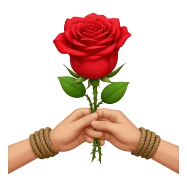 Brown hands tied together with a rope holding a rose sticker