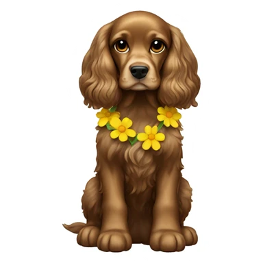 Cocker spaniel Girl sitting Full Body frontal with yellow flower on her ear  sticker