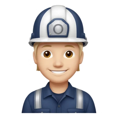 Un ingeniero Casco color blanco  , camisa azul marino oscuro con franja blanca en forma horizontal sticker