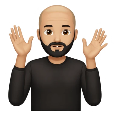 man with a shaved head and black beard, in a black shirt, clapping hands sticker