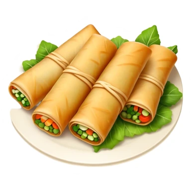 Cinematic Realistic Spring Rolls Dish Emoji, featuring golden, crispy rolls filled with fresh vegetables rendered with detailed textures and warm natural lighting. sticker